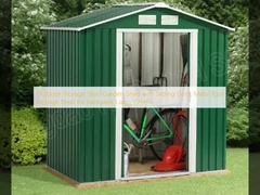 屋外収納 スライディングドア付きの鉄製ガーデンシェード,裏庭,芝生,緑の金属ツール収納シェード